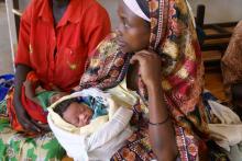 Mother and baby at clinic in Rwanda.